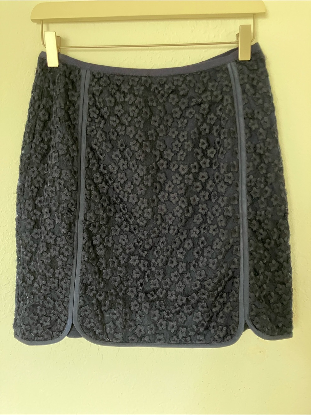 REISS Nagomi Navy blue Embroidered Floral lace Skirt. Sz 6.